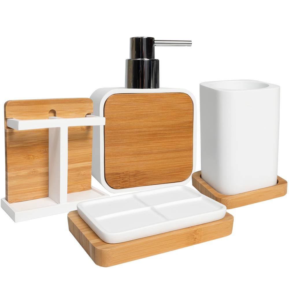 White and Bamboo Resin Bathroom Tumbler
