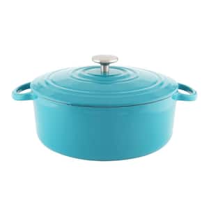 7 qt. Round Enameled Cast Iron Dutch Oven in Sea Blue with Lid