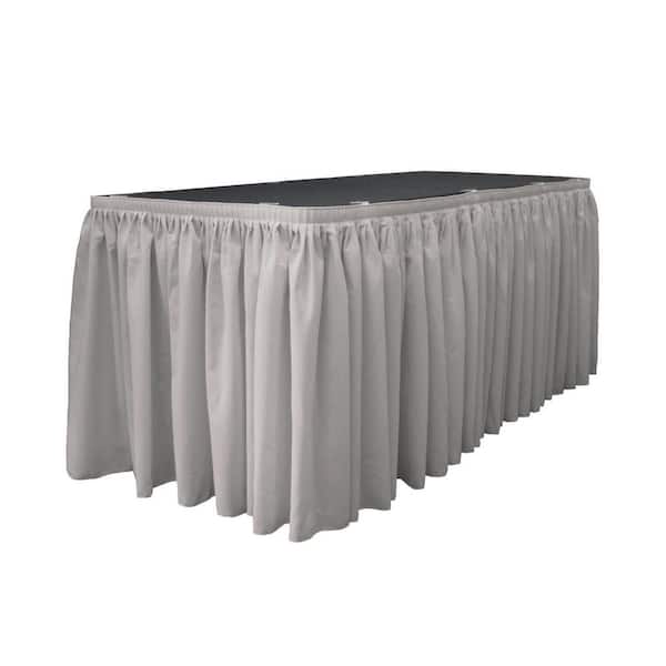 LA Linen 17 ft. x 29 in. Long Light Gray Polyester Poplin Table Skirt with 10 L-Clips