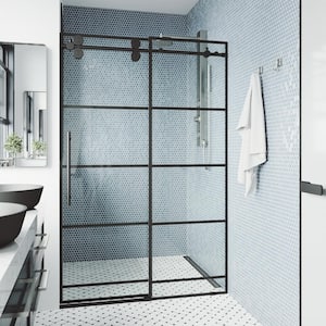 Elan 52 to 56 in. W x 74 in. H Sliding Frameless Shower Door in Matte Black with 3/8 in. (10mm) Clear Glass