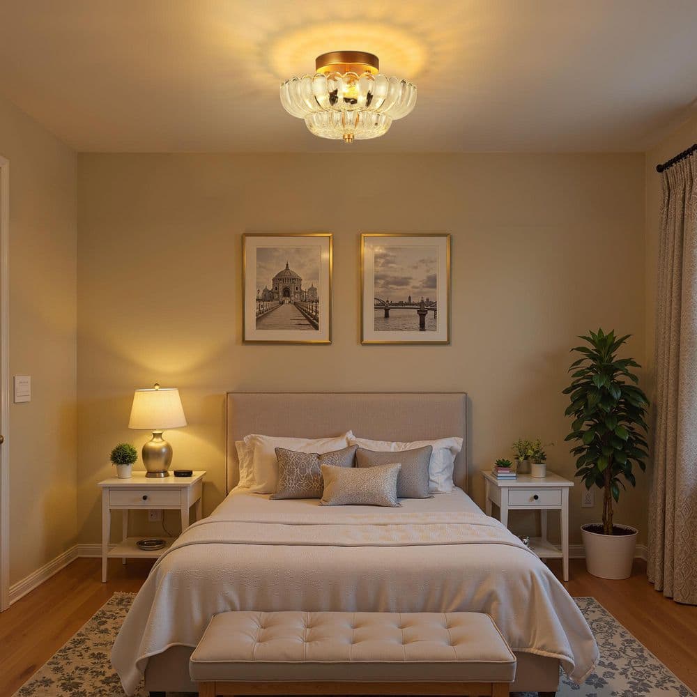 Emeritpro 7.1 in. 3-Light Flush Mount Ceiling Light, Gold Finish