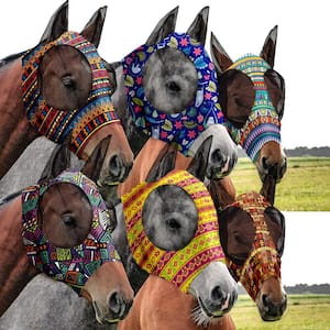 6-Piece Horse Fly Masks with Ears Smooth and Comfortable Fly Masks in Medium, Geometric