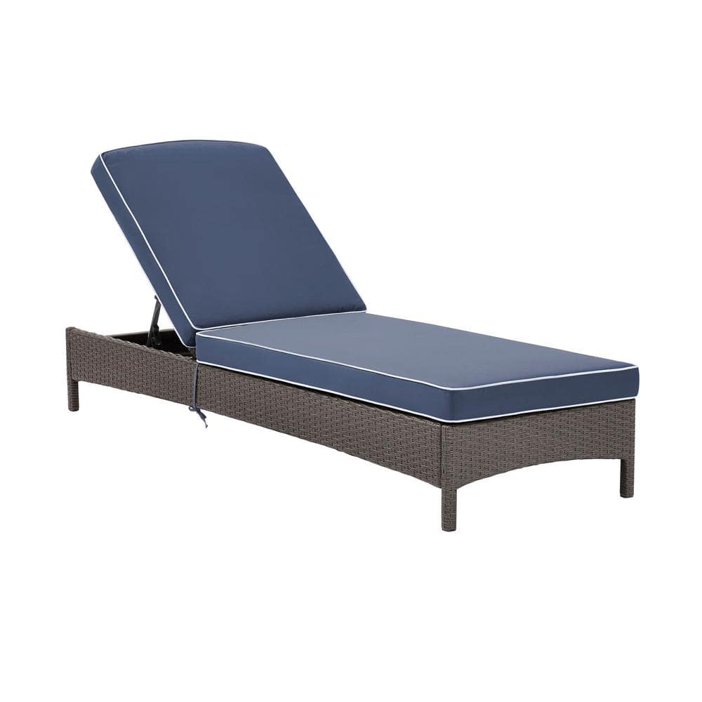 Palm Harbor Outdoor Wicker Chaise Lounge with Navy Cushions