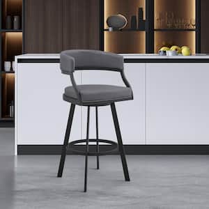 Dione 38-42 in. Grey/Black Metal 30 in. Bar Stool with Faux Leather Seat