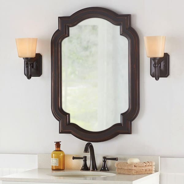 Home Decorators Collection 22 in. W x 32 in. H Oval Plastic Framed Wall Bathroom Vanity Mirror in Oil Rubbed Bronze
