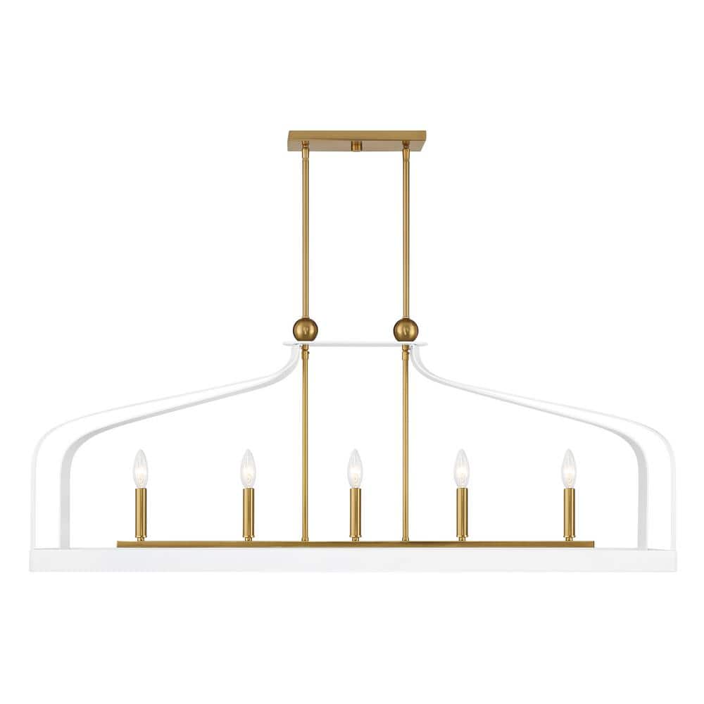 Sheffield 5-Light White with Warm Brass Accents Linear Chandelier price history on PriceWatchPro