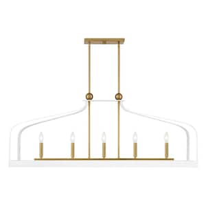 Sheffield 5-Light White with Warm Brass Accents Linear Chandelier