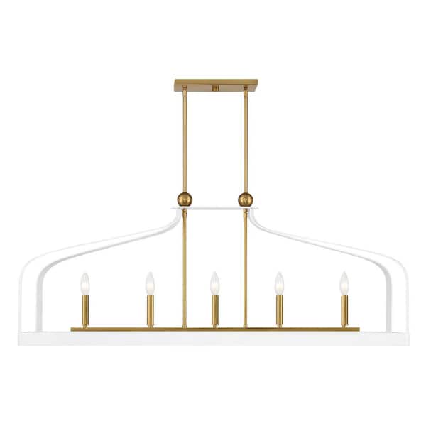 Savoy House Sheffield 5-Light White with Warm Brass Accents Linear Chandelier