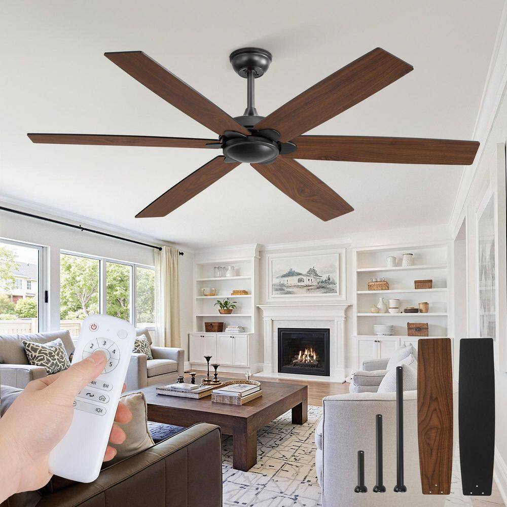 60 in. Indoor/Outdoor Black Ceiling Fan,Downrod & Angled Mount, 6-Speed Reversible DC Motor,Two-Toned Blades with Remote price history on PriceWatchPro