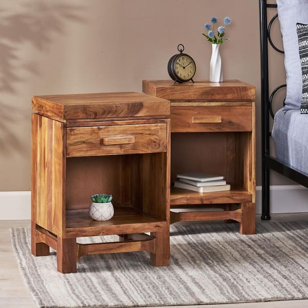 Noble House Lexie 1-Drawer Natural Nightstand (2-Pack)