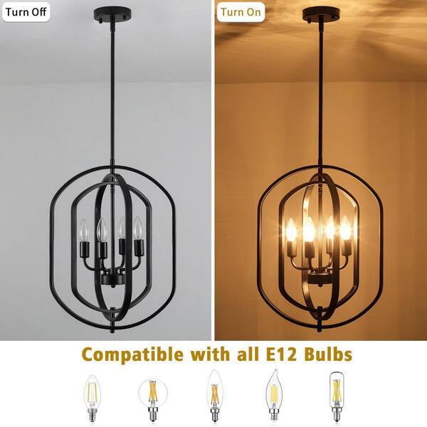 ETONIMERR 4-Light 16 in. Black Modern Geometric Chandelier