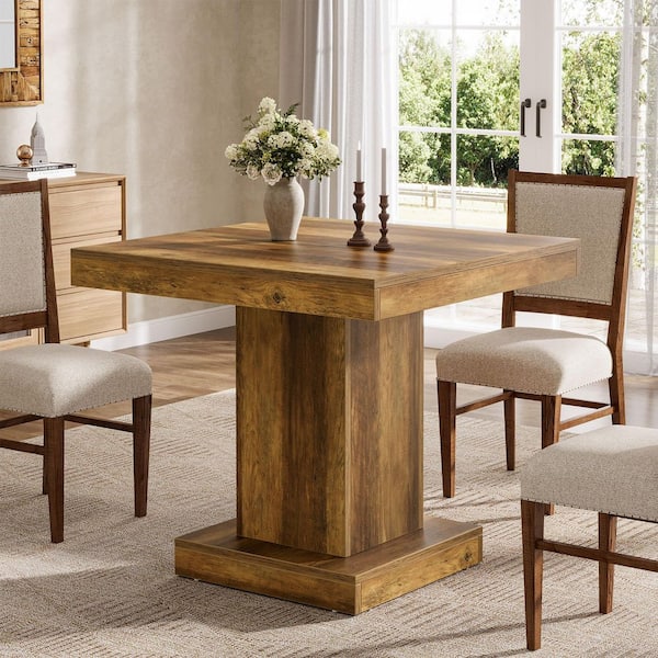 BYBLIGHT Roesler Rustic Brown Wood 31.5 in. Pedestal Dining Table Seats 4 for Dining Room, Kitchen, Home
