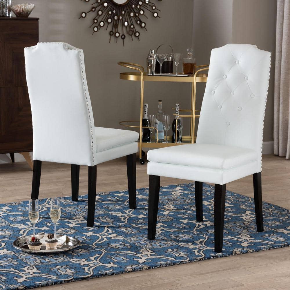 White Faux Leather Button-Tufted Parsons Dining Chair Set