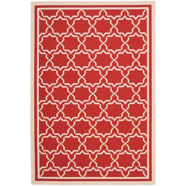 Courtyard Red/Bone 5 ft. x 8 ft. Geometric Indoor/Outdoor Patio  Area Rug