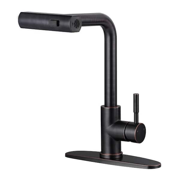 Stainless Steel 13.5in. H Single Handle 360° Swivel Pull Out Sprayer Kitchen Faucet w/3-Spray Modes in Oil Rubbed Bronze