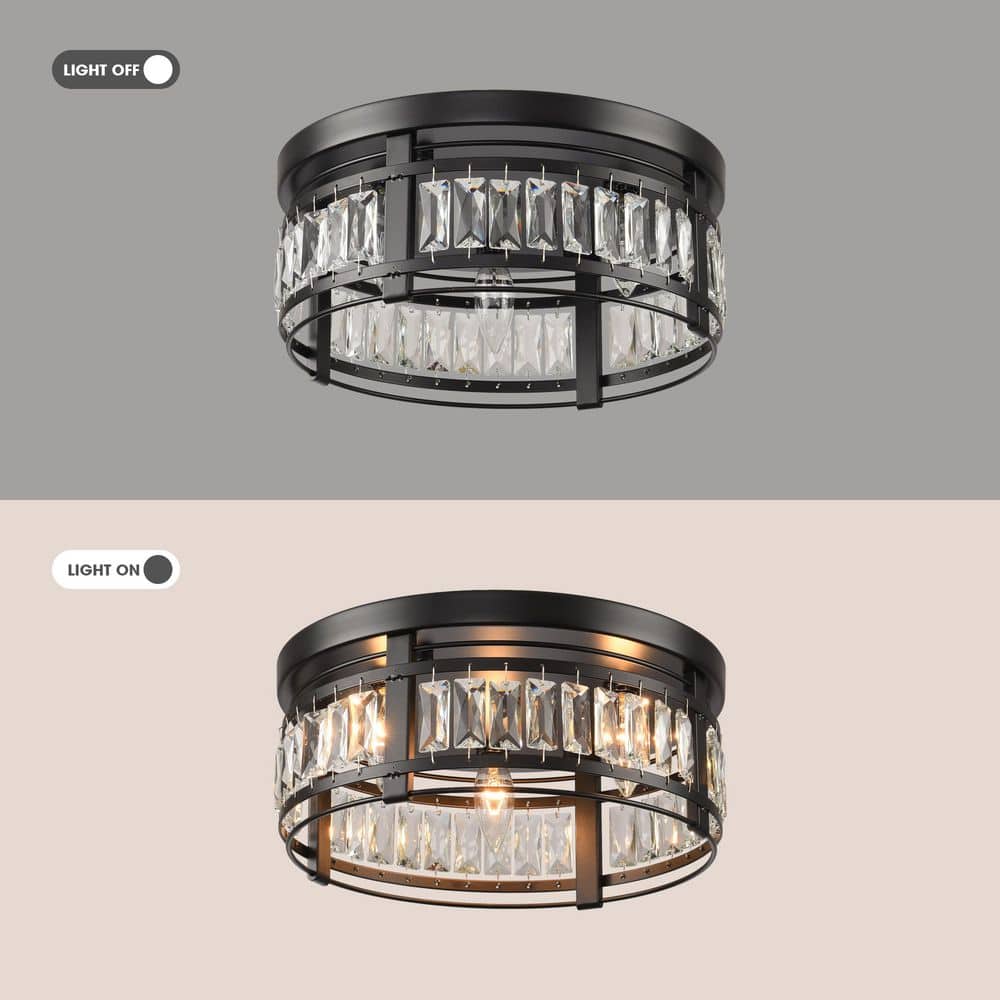 Matte Black Crystal Drum Flush Mount Ceiling Light
