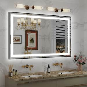 48 in. W. x 32 in. H Rectangular Framed Front and Back LED Lighted Anti-Fog Wall Bathroom Vanity Mirror Tempered Glass