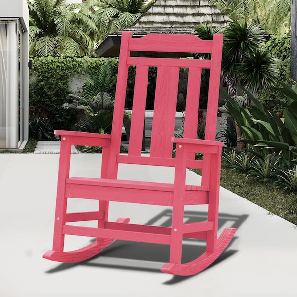 JEAREY Light Pink HDPE Plastic Adirondack Chair Outdoor Rocking Chair for Patio and Garden (1-Pack)