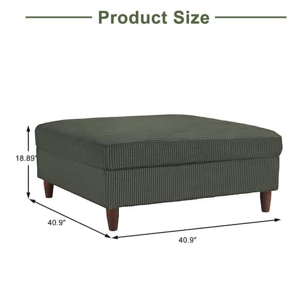 Uixe 40.9 in. Green Corduroy Fabric Square Ottoman with Wood