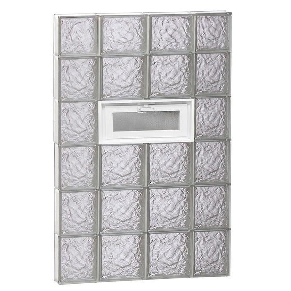 Clearly Secure 27 in. x 44.5 in. x 3.125 in. Frameless Ice Pattern Glass Block Window with Hopper Vent