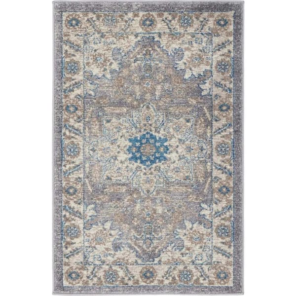 Shop Salzburg Border Rectangular 9x12 Rug Gray & Light Brown, Indoor Rugs