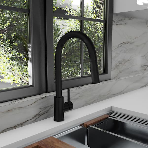 Palisades Pull Down Single Handle Kitchen Faucet in Matte Black