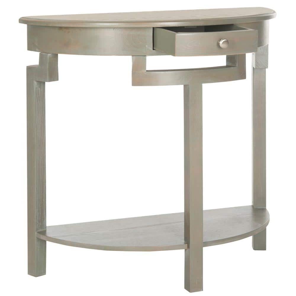 Transitional French Grey Demilune Console with Storage