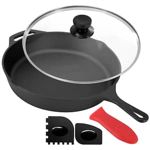 12 Inch Pre-Seasoned Cast Iron Skillet with Tempered Glass Lid
