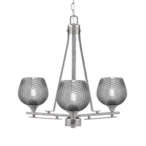 Ontario 19.25 in. 3-Light Aged Silver Geometric Chandelier for Dinning Room with Smoke Shades, No Bulbs Included