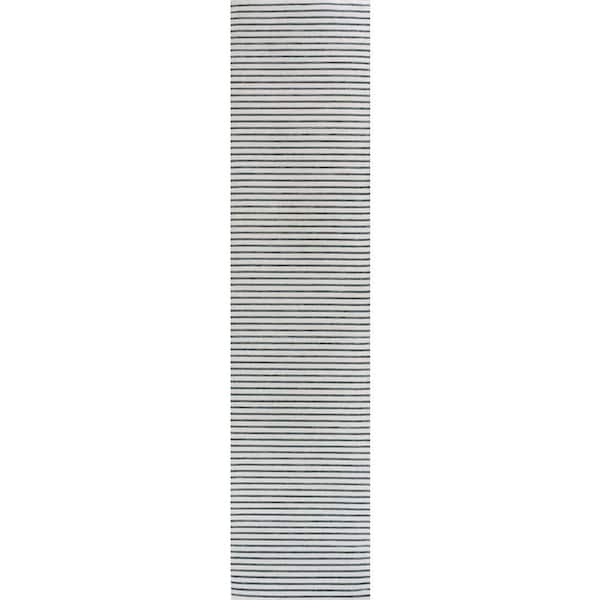 Damon Classic Coastal Pinstripe Reversible Machine Washable Navy/Cream 2 ft. x 8 ft. Indoor/Outdoor Runner Rug