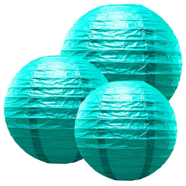 LUMABASE Multi-Size Paper Lanterns, Turquoise - Set of 6