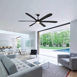 72 in. Integrated LED Downrod Mount Black Ceiling Fan with Light and Remote Control