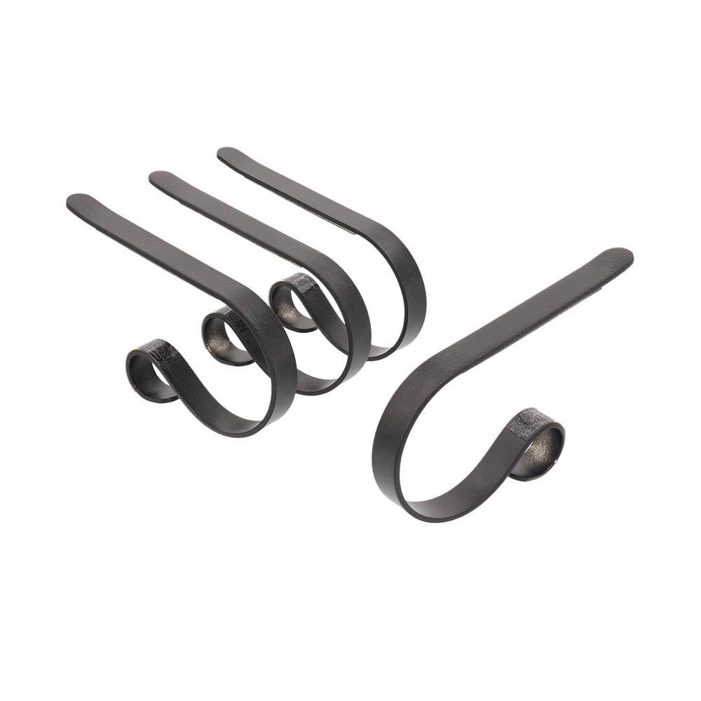 Matte Black Metal MantleClip Stocking Holders, Set of 4