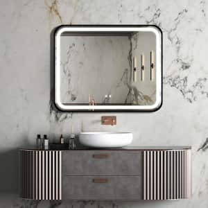 40 in. W x 32 in. H Rectangular Black Metal Framed Wall Bathroom Vanity Mirror with Lighting, Dimmable Touch, Anti-Fog