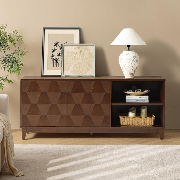 JAYDEN CREATION Tomas Walnut 60 in. W Modern TV Stand for TVs up to 55 in.