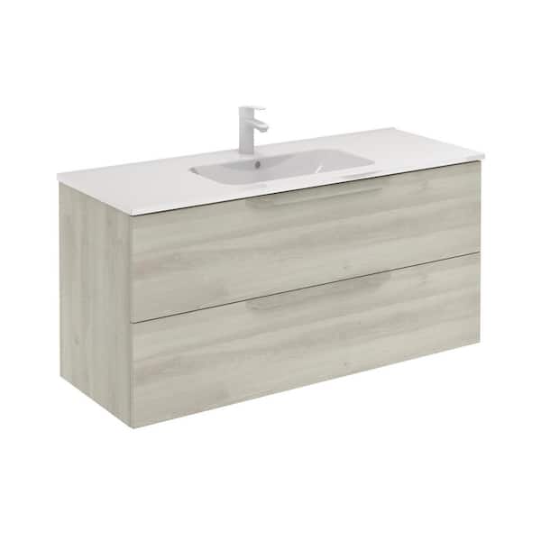 null Urban 48 in. W x 18 in. D Bath Vanity Two Drawers in Nature White with Vanity Top in White with White Basin