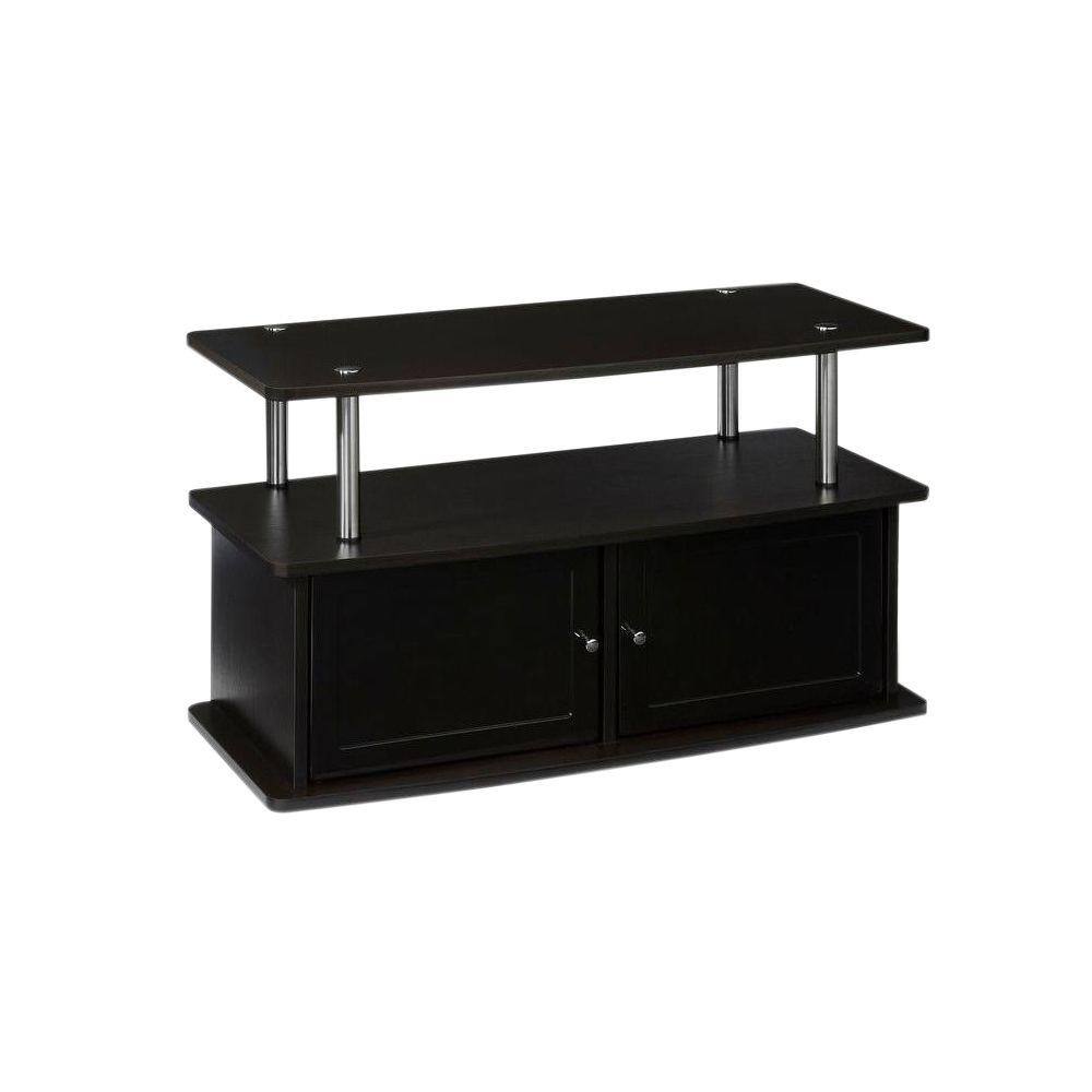 Espresso 36" TV Stand with Cabinet and Stainless Steel Poles