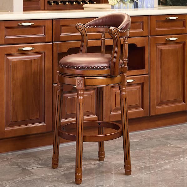 Noble House Abe 41.7 in. H Brown Solid Wood Bar Stool with Genuine