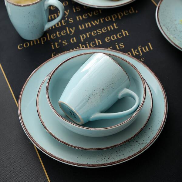 7.5 Dessert Plate vancasso NAVIA Oceano Dinner Set Stoneware Vintage Look Ceramic,32 Pieces Aqua Blue with 10.75 Dinner Plate 800ml Cereal Bowl and 380ml Mug.Service for 8 