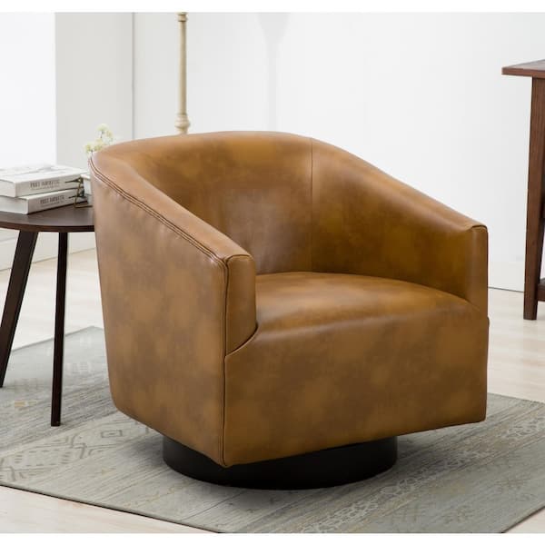 Unbranded Gaven Camel Faux Leather Club Chair with Swivel (Set of 1)