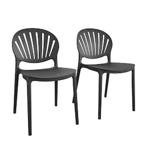 Black Stackable Plastic Outdoor Lounge Chair (2-Pack)