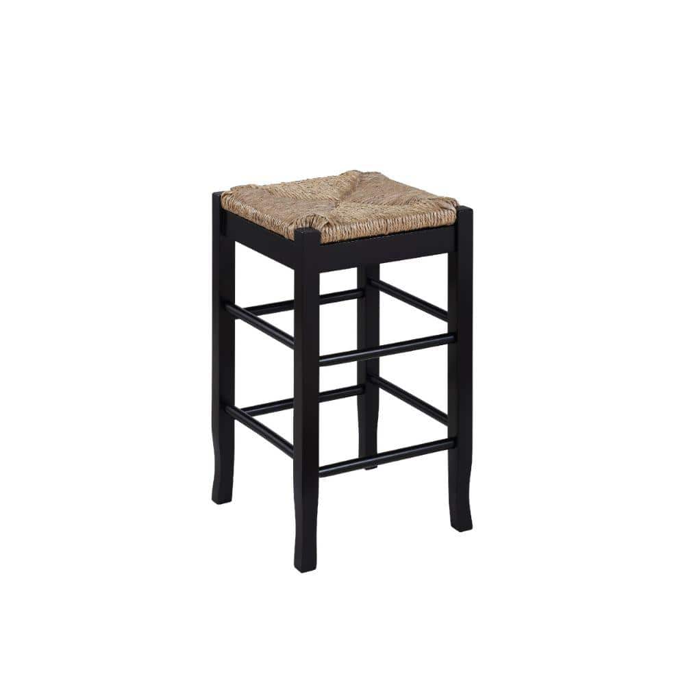 Black Wood Counter Stool with Handwoven Rush Seat
