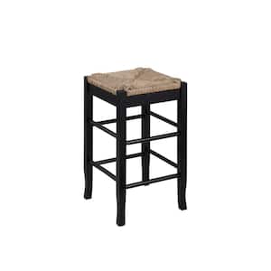 Chris 24 in. Black Counter Stool with Wood Frame Handwoven Rush Seat