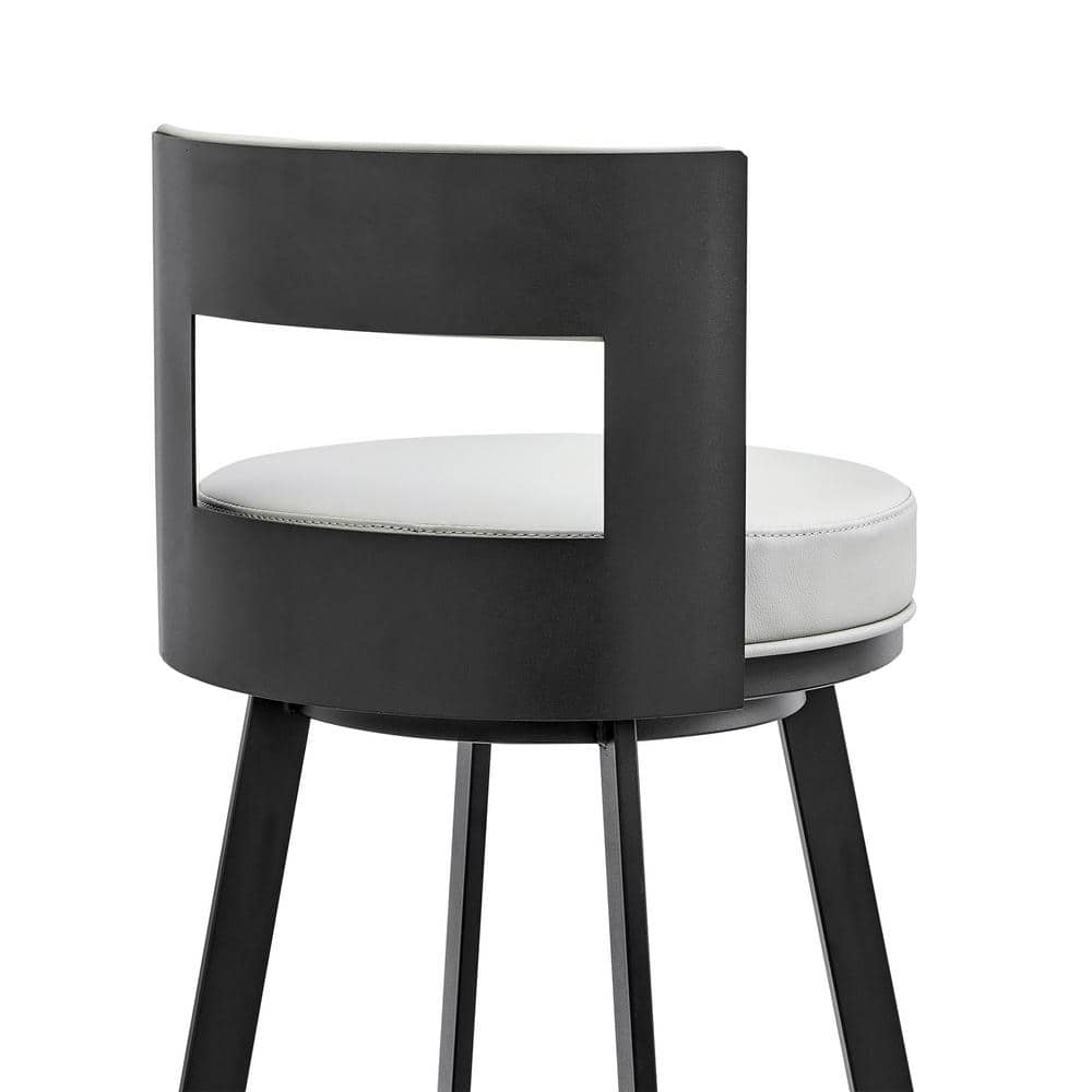 Flynn Black Metal and Light Grey Faux Leather Swivel Counter Stool