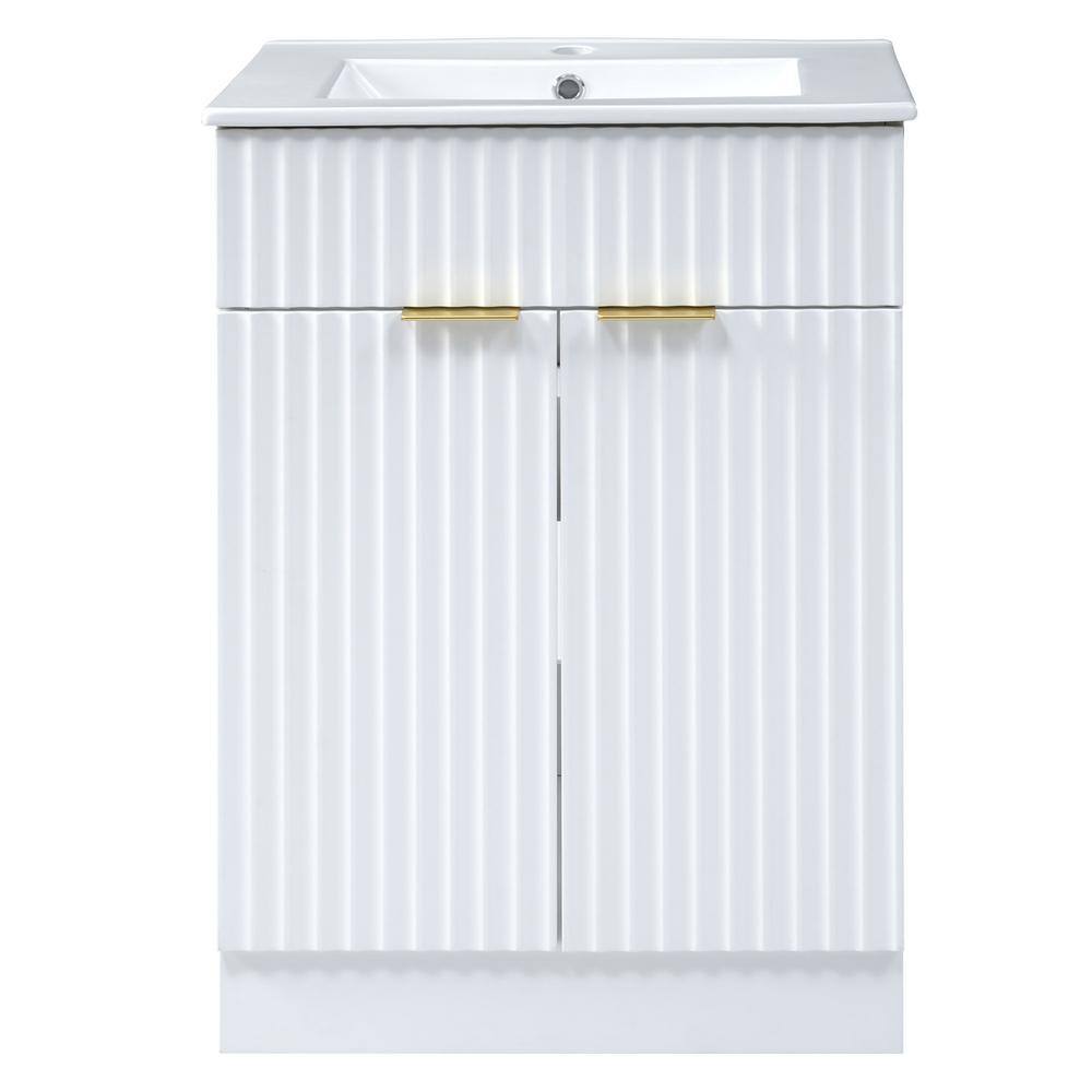 24 in. W x 18.30 in. D x 33.90 in. H Single Sink Freestanding Bath Vanity in White with White Ceramic Top price history on PriceWatchPro