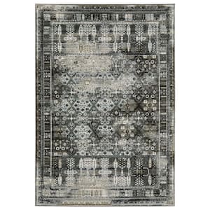 Galleria Charcoal 5 ft. x 8 ft. Oriental Distressed Floral Polyester Indoor Area Rug
