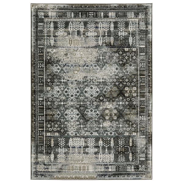 AVERLEY HOME Galleria Charcoal 5 ft. x 8 ft. Oriental Distressed Floral Polyester Indoor Area Rug