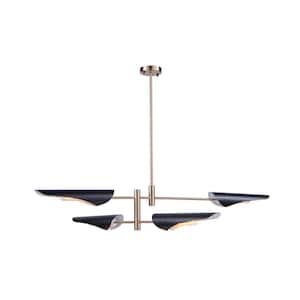 Modern Renaissance 4-Light Harvest Brass and Black Linear Chandelier with Metal Shades