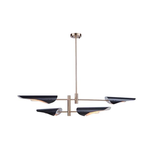 ARTCRAFT Modern Renaissance 4-Light Harvest Brass and Black Linear Chandelier with Metal Shades