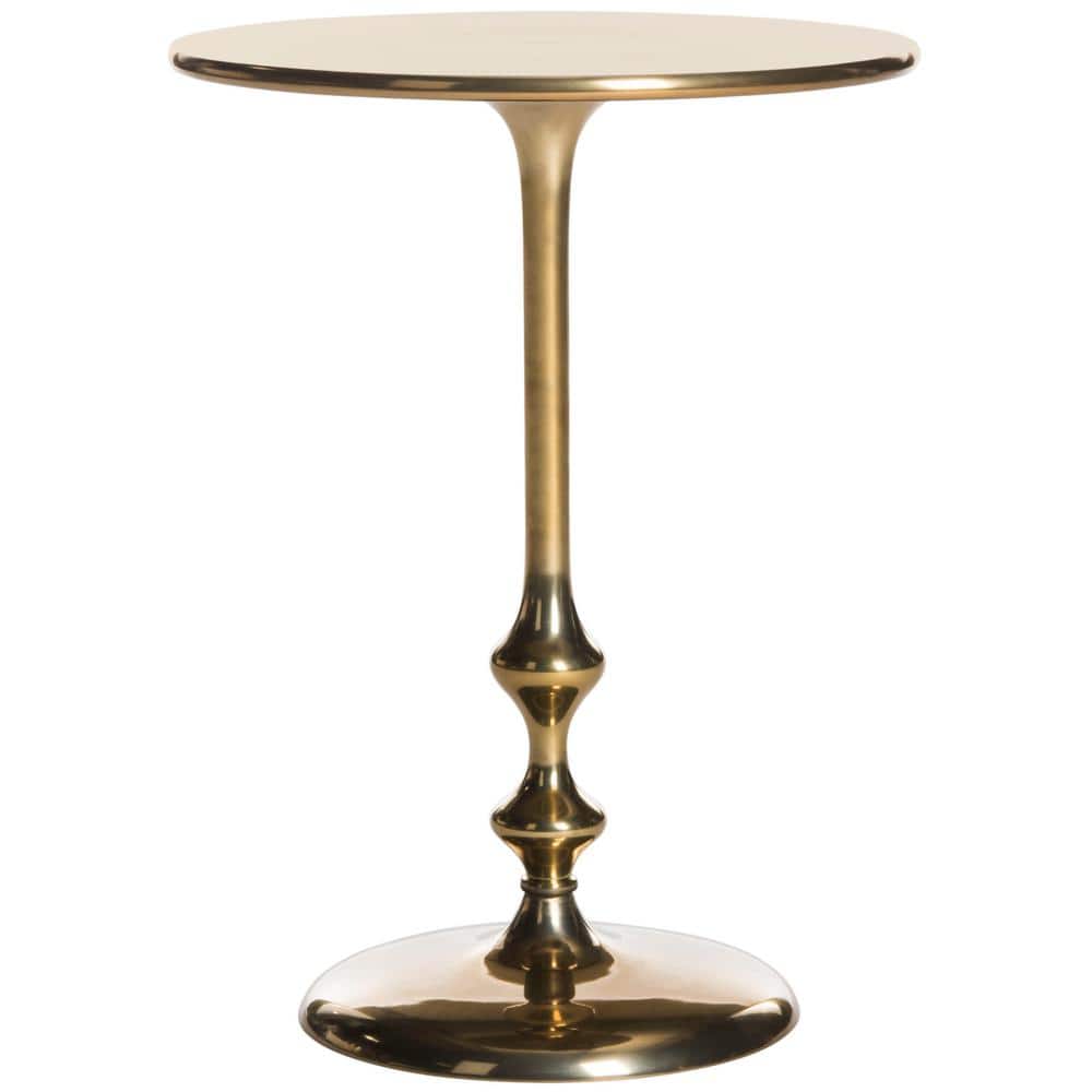 Antique Brass Round Metal Side Table, 16 Inch